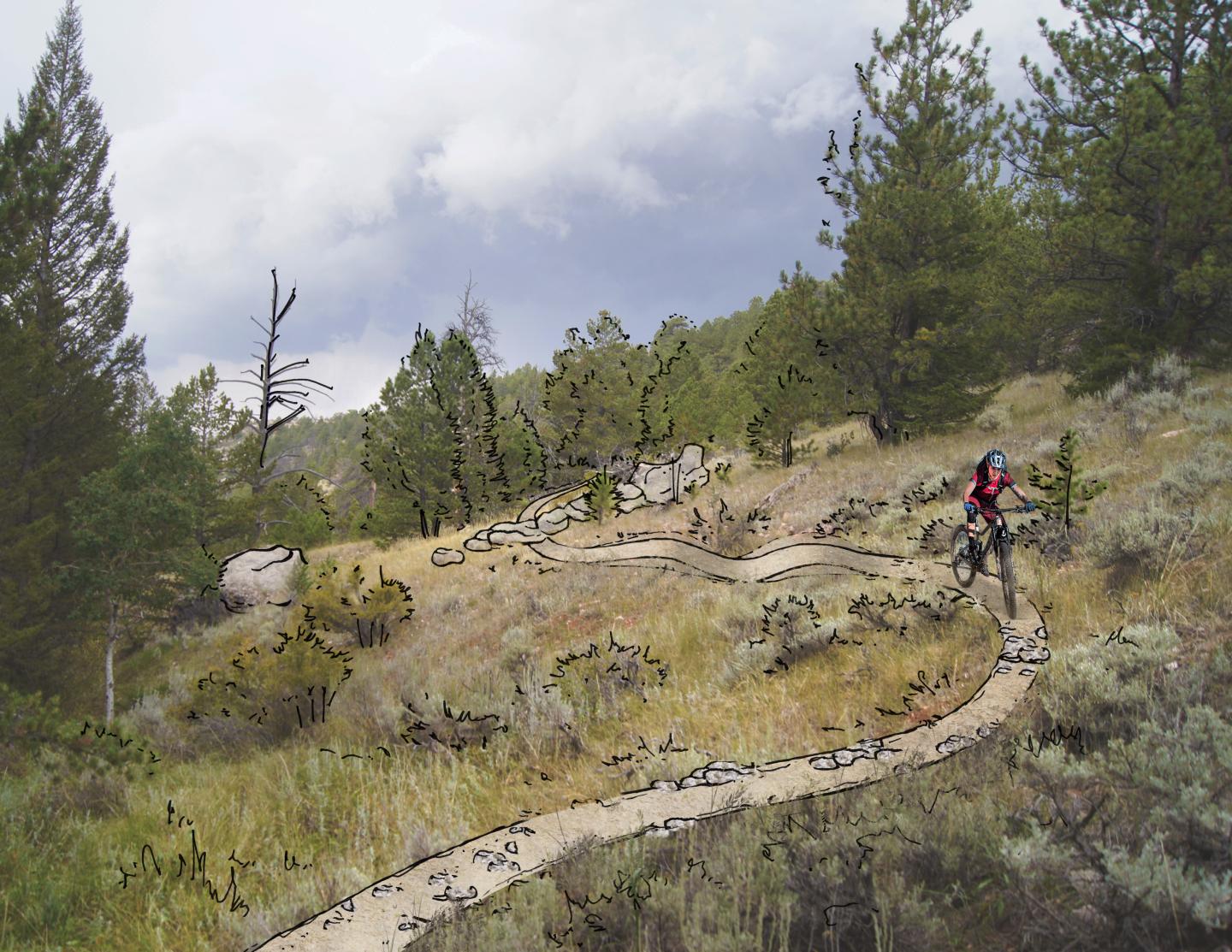 A digital rendering of a bike path