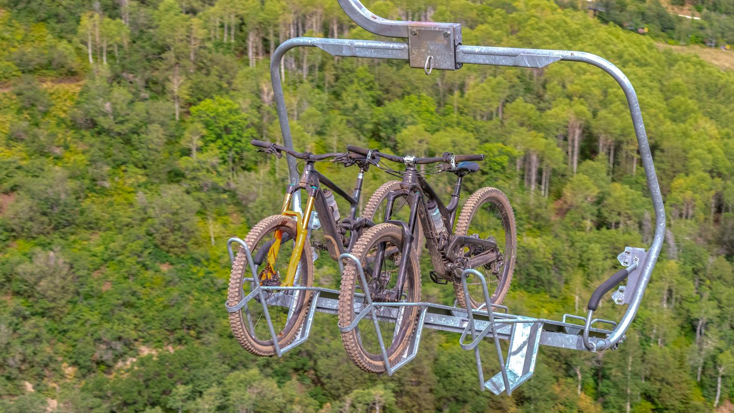 Mountain bikes on a chairlift