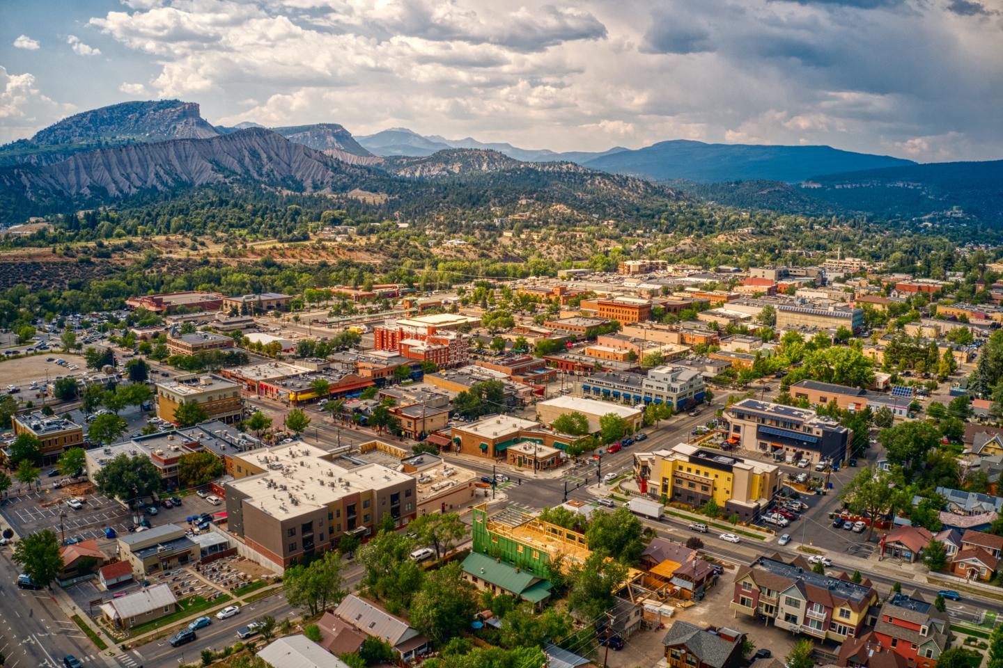 An aerial view of a town