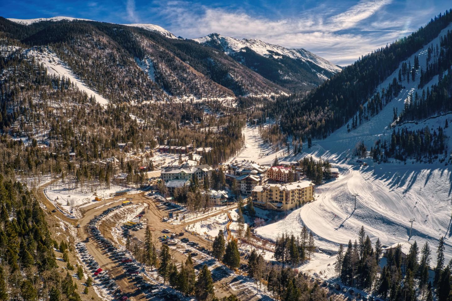 An aerial view of Toas Ski Valley