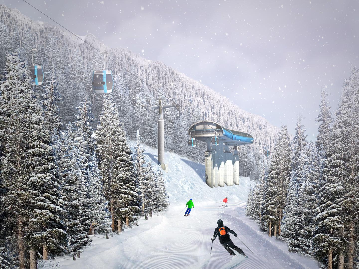 A digital rendering of a ski lift