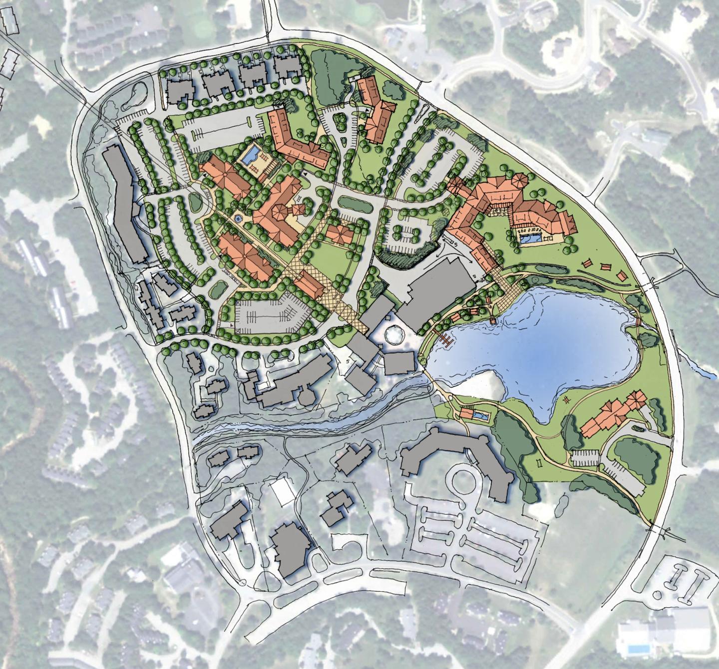 A digital rendering of a village plan