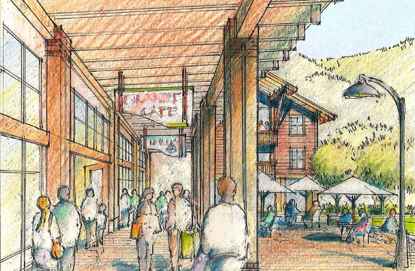 A digital rendering of a village plan