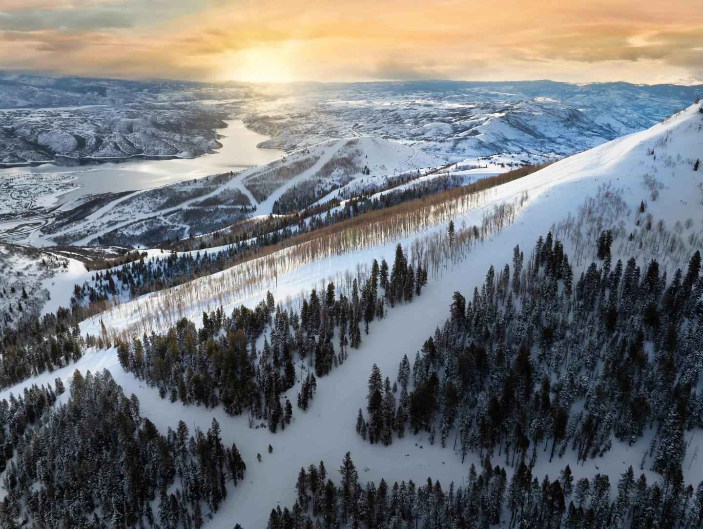 A ski run at Deer Valley Resort in Utah at sunrise