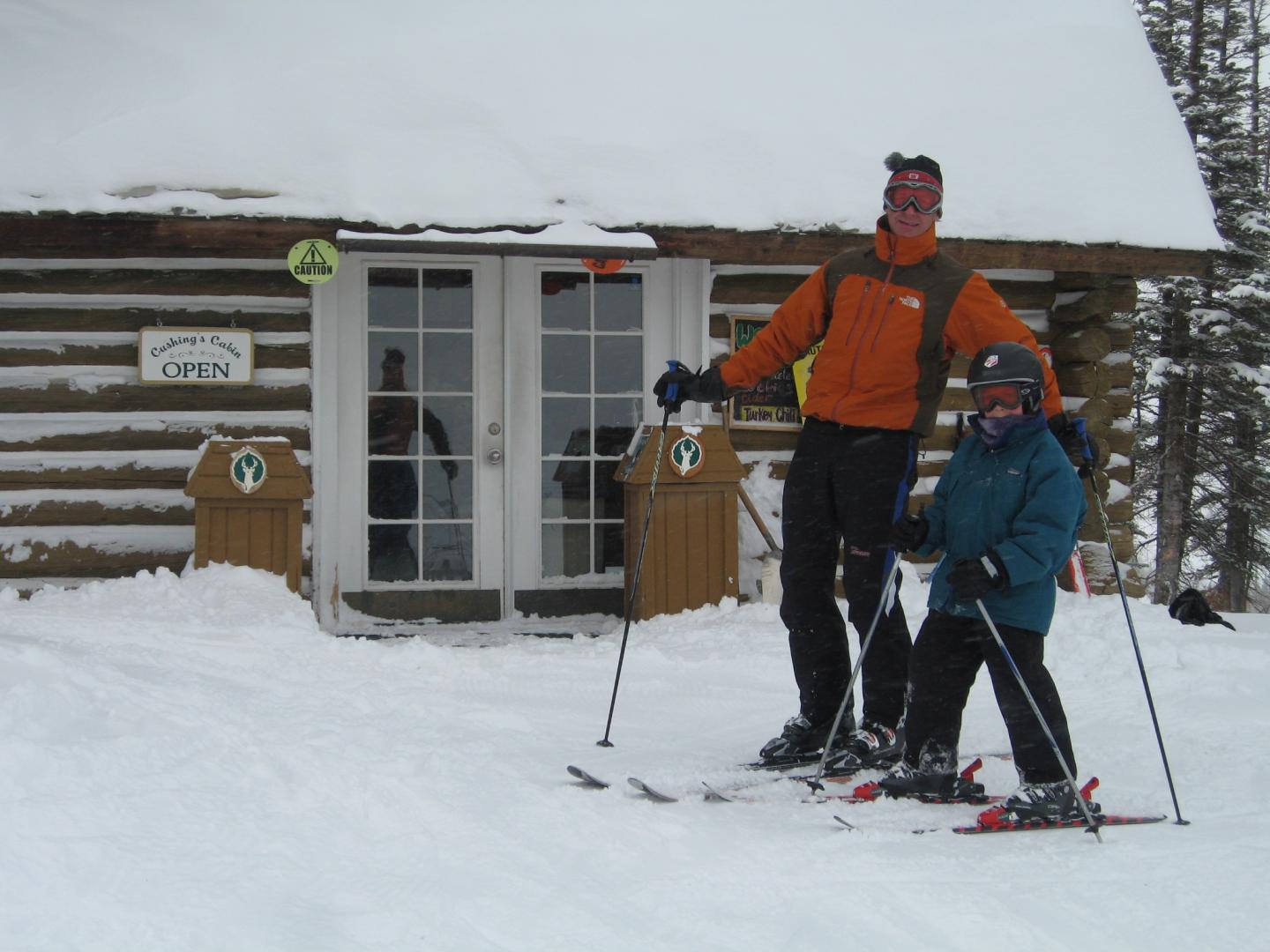 Joe and Chris Cushing at "Cushing's Cabin" at the top of Deer Valley. A cabin recognizing the work Joe did at the resort.