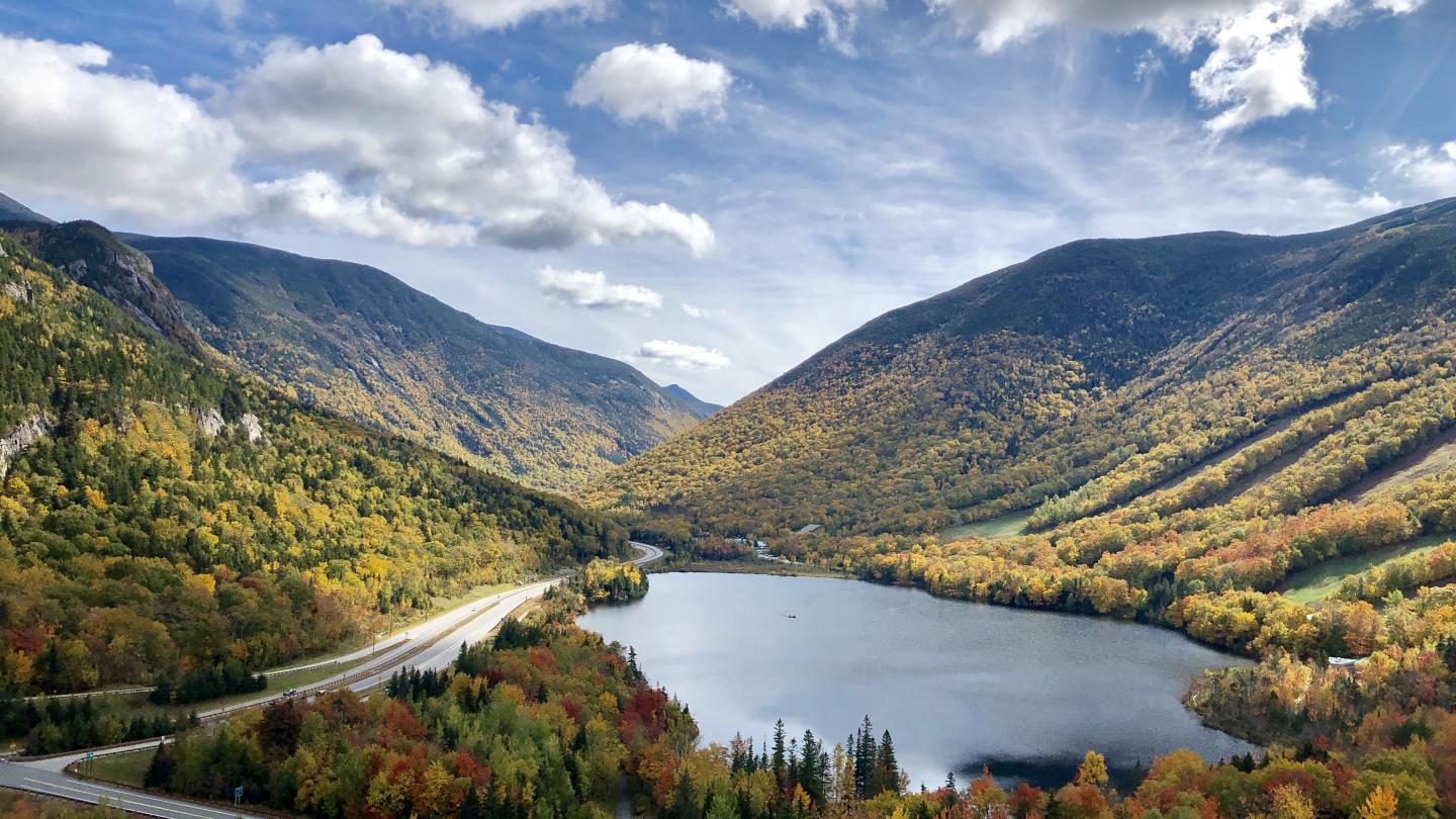 Franconia Notch State Park during autumn in NH