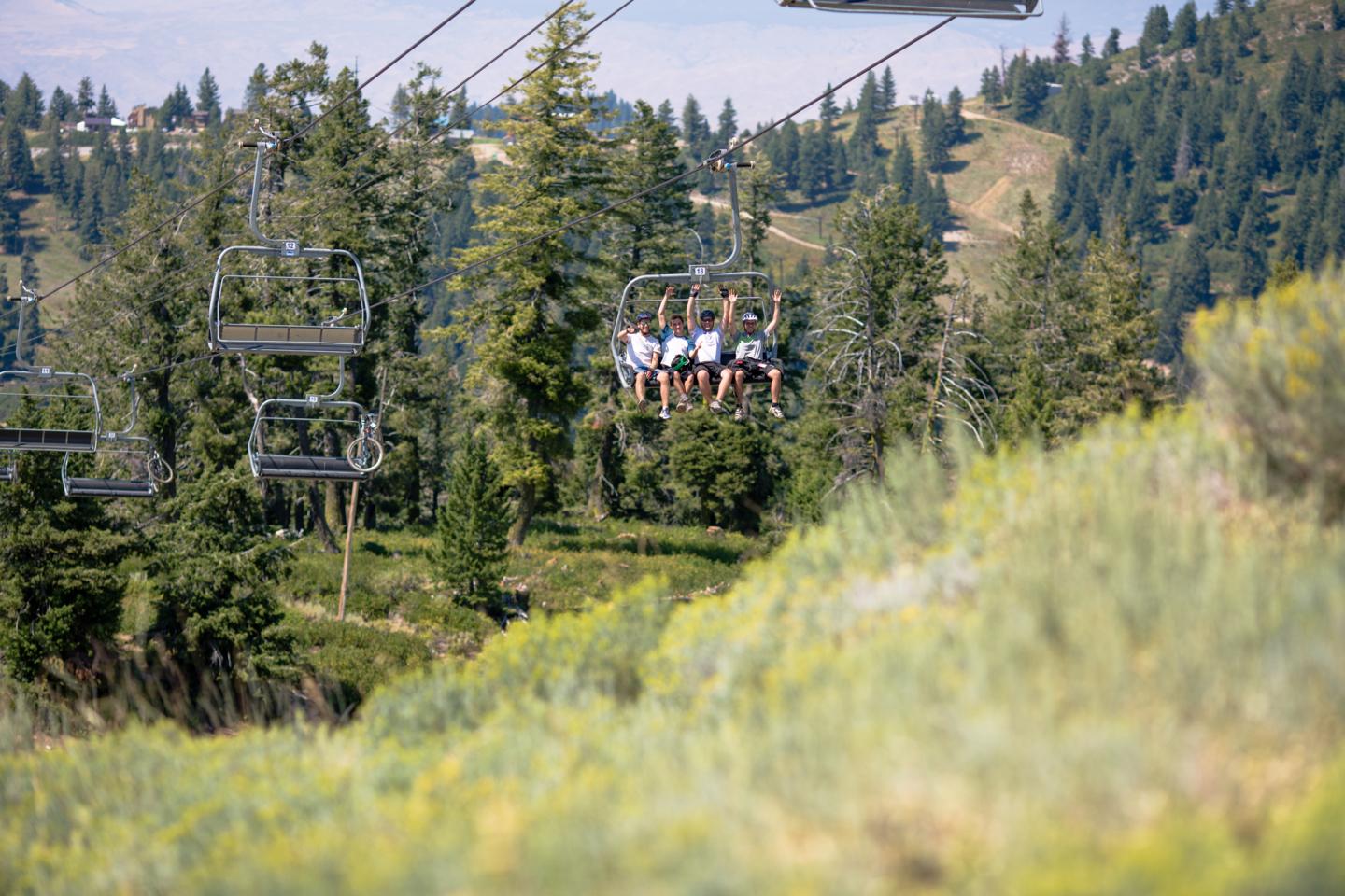 Mountain bikers headed up the lift at Bogus Basin Resort