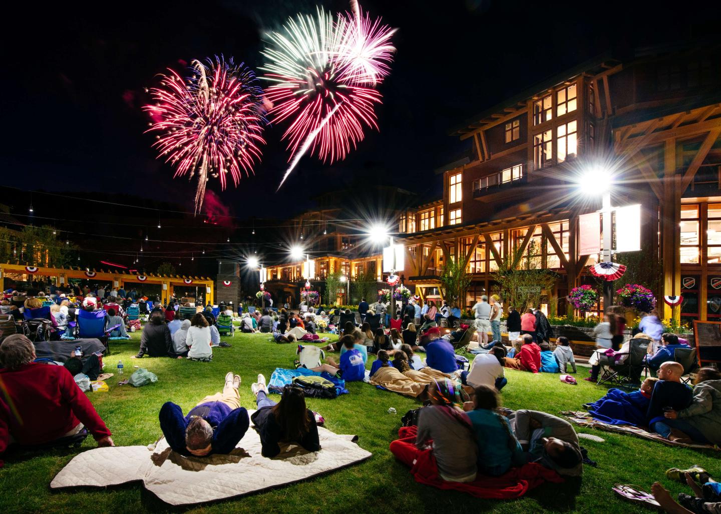 Fireworks at Spruce Peak during summer celebration
