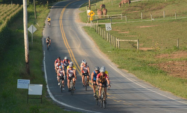 Bicyclists participating in the Covered Bridge Classic in Lancaster County, PA